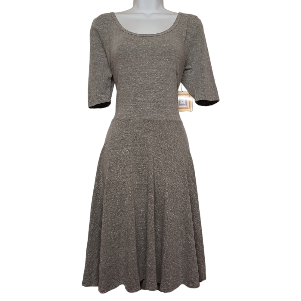 LULAROE Gray Marled Print 1/4 Sleeve A-Line Midi Modest Dress X-Large NWT